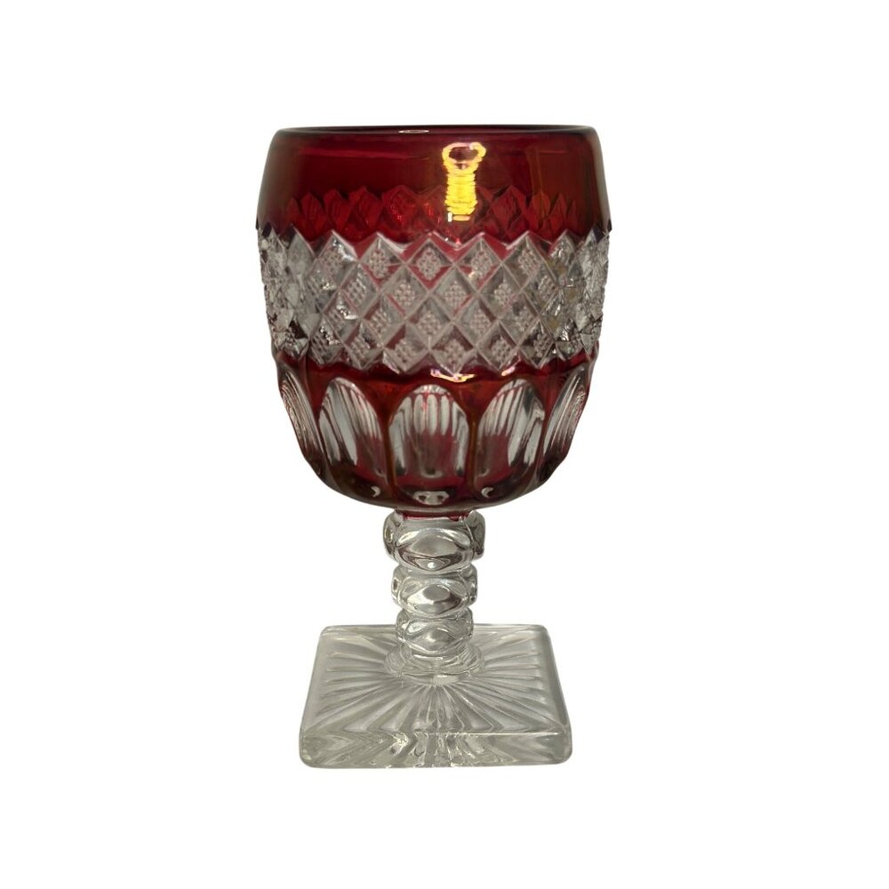 VTG Westmoreland Ruby Red Glass Goblet – Signed S. Augustine 1978, Sunburst Base